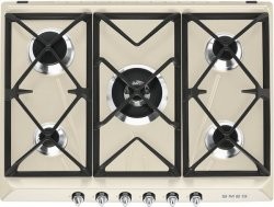 SMEG Taque gaz rétro 5 feux de 70 cm, émaillée crème (1 ultra-rapide) - thermocouple Smeg