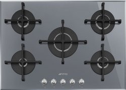 SMEG Taque gaz 74 cm - 5 brûleurs (1 ultrarapide)-Thermocouple-grille fontes-verre miroir Smeg
