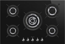 SMEG Table de cuisson gaz sur verre - semi-affleurante - 75 cm - 5 brûleurs - noir Smeg