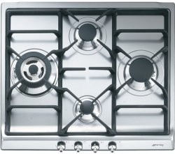 [SER60SGH3] SMEG Taque gaz 4 feux inox de 60 cm (1 ultra-rapide) - thermocouple - grille en fonte Smeg